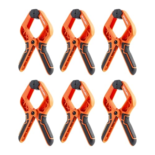 VANQUISH 2 inch Heavy Duty Spring Clamps, 6 Pack Small Nylon Spring Clips with 1 Inch Mouth Opening for Woodworking, Crafts, Backdrop Stand, Photography and Household Use, 3636