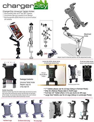 Chargercity Heavy Duty 4-Way Multi Adjust Aluminum Alloy Pole/Bar Music Mic Microphone Stand Clamp Mount For Ipad Pro Air Mini Galaxy Surface Pro 7-12" Tablets (Good For Live Video Streaming Also) #TOP6
