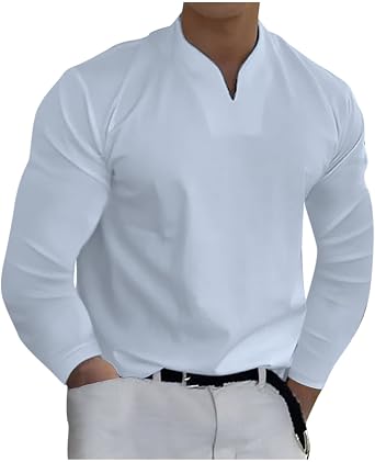 Black Shirts for Men 2023 V Neck Long Sleeve Business Work Casual Tshirt Fashion Solid Pullover Sweater Going Out