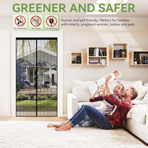Auxmir Fliegengitter Balkontür Magnet 110x220cm, VERDICKTER Fliegengitter Tür mit Stärkere Magneten 4cm Verbreites Klebstreifen, Insektenschutz Balkontür ohne Bohren für Terrassen Wohnzimmer, Schwarz