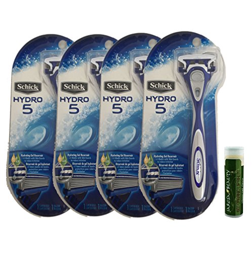 Schick Hydro 5 Razor - Pack of 4 (4 Razor Handles with 4 Cartridges) with a Jarosa Bee Organic Peppermint Lip Balm