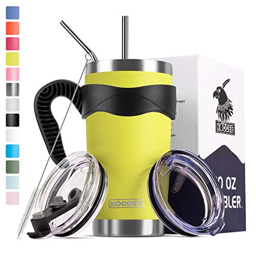 Koodee 20 oz Lemon Yellow Tumbler Stainless Steel Insulated Coffee Travel Mug