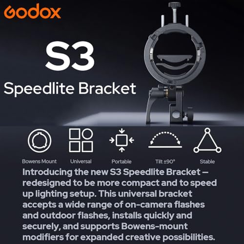 Image of Godox S3 Speedlite Bracket (𝐒𝟐 𝐔𝐩𝐠𝐫𝐚𝐝𝐞𝐝 ) for Godox V1 AD200Pro AD200ProII AD300Pro AD400Pro AD100Pro V860III /TT685III /TT600 /TT350, Flash Bracket for Softbox Snoot , Bowens Mount Holder