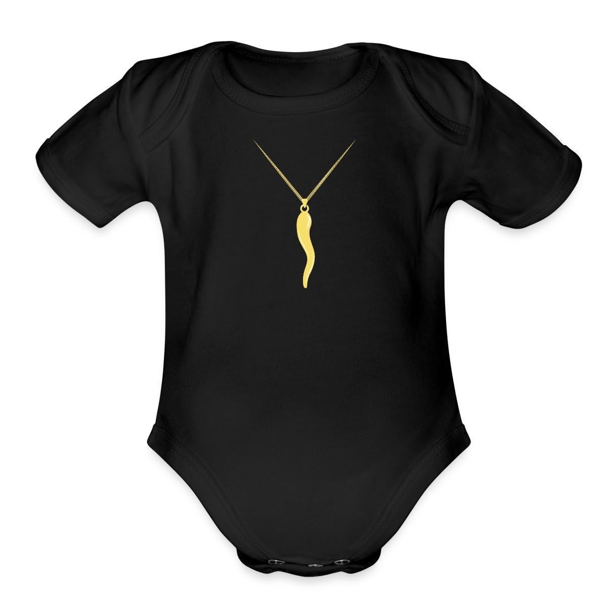 Spreadshirt Italian Horn Cornicello Organic Short Sleeve Baby Bodysuit, NB, Black