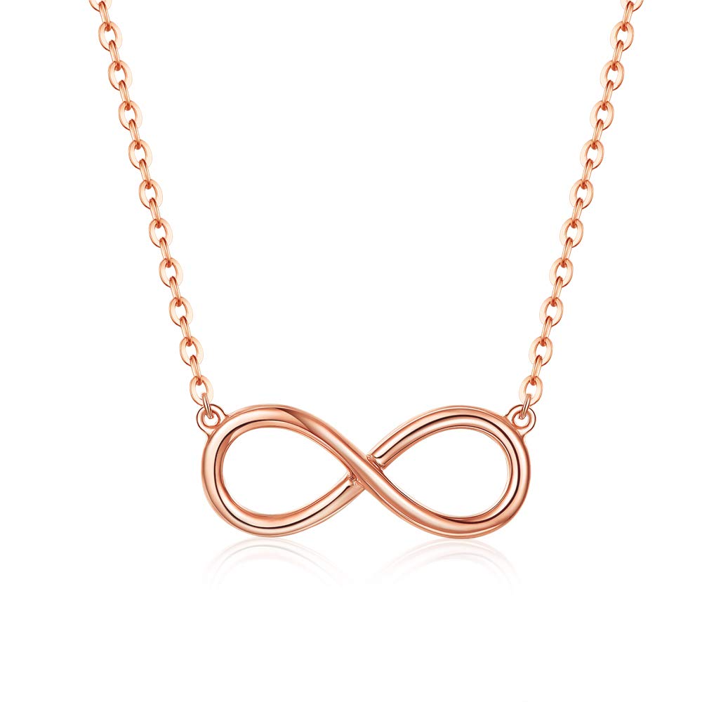 Carleen NOTSELL 14K Solid Real Rose Gold Well Crafted Small Cute Infinity Pendant Necklace Fine Jewelry Gifts for Women with 16+2'' Solid Gold Chain