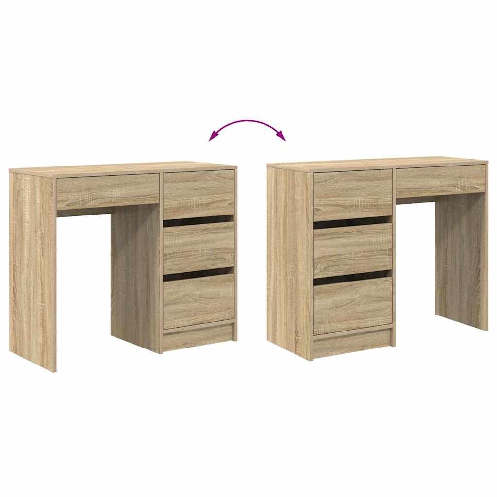 Scrivania per computer in rovere Sonoma, 90 x 37,5 x 75 cm, in legno con cassetto, spazio di archiviazione, postazione di lavoro ergonomica, salvaspazio, per ufficio, gaming, studio