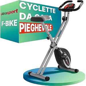 Ultrasport F-Bike Cyclette da Casa Pieghevole - Cyclette Pieghevole da Casa con Sella Extra Confortevole, Computer di Allenamento e Sensori delle Pulsazioni, Cyclette da Camera F-Bike Argento / Nero Normal