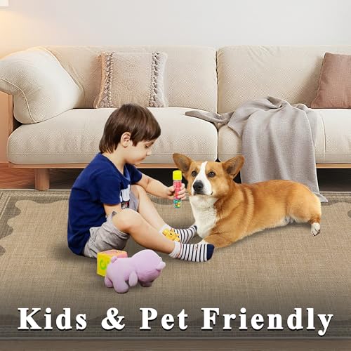 Image of Easy Jute Rug 3x5 Outdoor Rug Scalloped Washable Rugs for Entryway Non Slip Neutral Farmhouse Indoor Outdoor Carpet for Backyard Patio Office