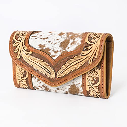 Women's Western Cowhide Leather Trifold Wallet | Handmade Tooled Buckaroo Clutch with Rose Design | Stylish Rustic Cowgirl Purse for Everyday & Travel3