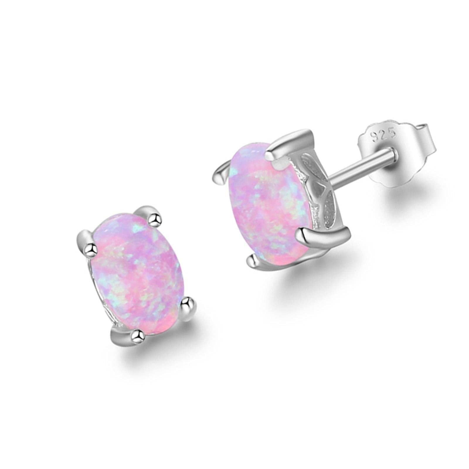 Salan Women's Silver/Pink 925 Sterling Oval Fire Opal Earrings For Fashion Earrings Fine Jewelry Wedding Gift