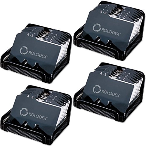 Rolodex Metal/Mesh Open Tray Address/Business Contact Card File, Black 22291ELD 4 Pack