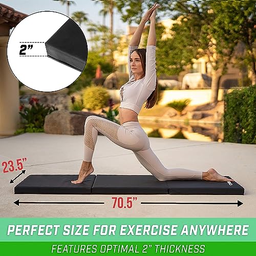 Image of Kobo Three Fold Folding Exercise Mat with Carrying Handles for Multi Purpose for Yoga, MMA, Gymnastics and Home Gym Protective Flooring Mat (180 CM X 60 CM X 51 MM)