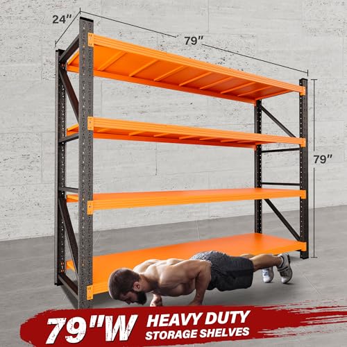 Image of 6000LBS Heavy Duty Garage Shelving Units,79 inch Wide & Deep Storage Shelves,Orange Metal Garage Shelves,Large Storage Rack,Steel Shelf,Industrial Shelving for Shop,Warehouse,79 inch W x 24 inch D x 79 inch H