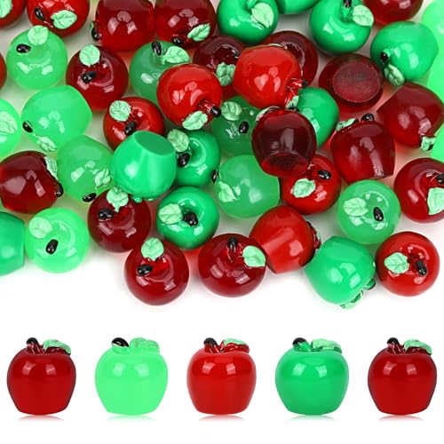 Image of JUNEBRUSHS 50 Pcs Mini Resin Apples Red Green Tiny Apples Figurines