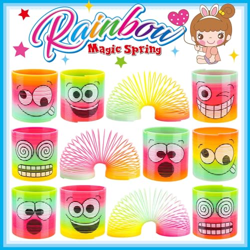 Audaisyly Rainbow Magic Spring, 12Pcs Colorful Plastic Springy Toys Fidget Toys Walking Toy Circle Shaped Coils Party Favors Gift Stocking Stuffers for Boy Girl Children Kids (Rainbow Emoji) - Thumbnail 2