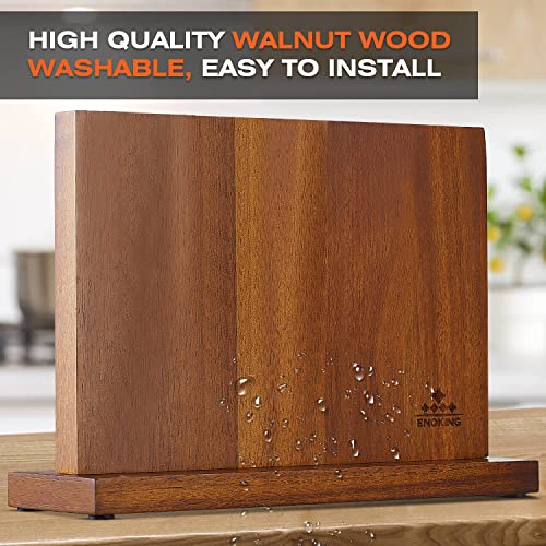 Enoking Magnetic Knife Block Kitchen Knife Holder Rack Without Knives- Walnut Wooden Knife Stand With Powerful Magnets For Cutlery Display And Storage #TOP2