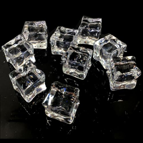 50 Stück Klare gefälschte Eiswürfel,Acryl Eiskristall,Quadrat Künstliche Kristalle,Wiederverwendbare Eiswürfel,Eiswürfel Edelsteine,Acryl dekorative Eisfelsen,30mm Klare Eeiswürfel,Transparent