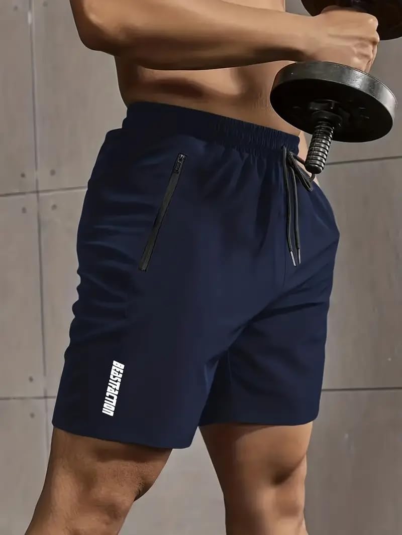 Mens Running Athletic Shorts Quick-Dry Hiking Shorts Elastic Waist with 2 Zipper Pockets Outdoor Travel Casual