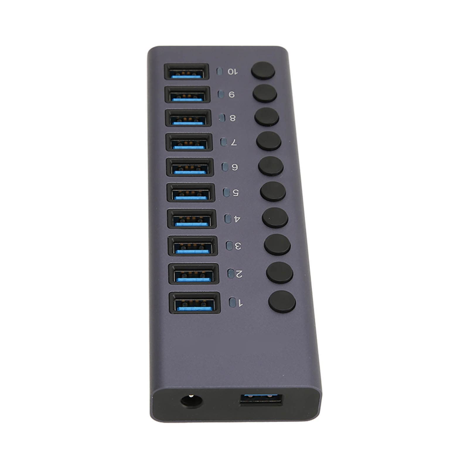 VBESTLIFE Powered USB Hub, 10 Ports Aluminium USB Port Hub Expender, USB C Hub Splitter mit Individuellem EIN-Aus-Schalter für Laptop, PC, HDD