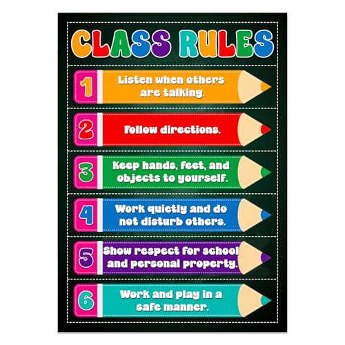Image of GMEMNOV Classroom Rules Poster - Motivational Inspirational Posters for Classroom Laminated Class Rules Poster Chart for Elementary Middle School Back to School Decorations Teacher Supplies