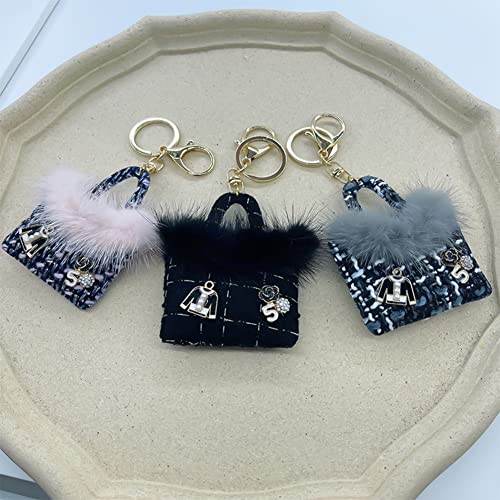 Swjewel Genuine Mink Fur Pom Keychain Cute Bag Keychain Pearl Handbag Personalised Keyring Golden #TOP7