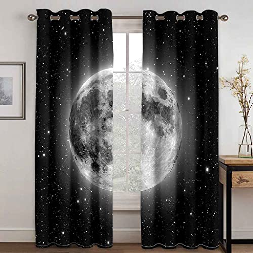 PVMLVM Lot De 2 Rideau Occultant Isolants Thermiques À Oeillets,Anti Froid Rideaux Et Draperies Intérieurs Salon, Rideaux pour Chambre Bebe Enfant 150x166cm, 3D Boule Étoile Noire Motif Cover