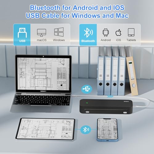 wbk® Impressoras portáteis sem fio para viagens, impressora térmica sem tinta, suporta 21,6 cm x 27,