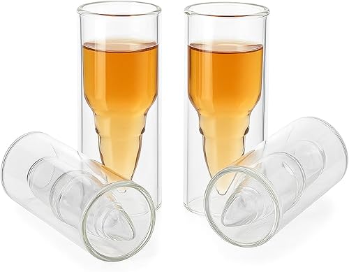 The Wine Savant Vasos de chupito de 3.5 onzas con forma de bala de calibre 50 (juego de 4) vasos de cóctel para beber, también se pueden utilizar