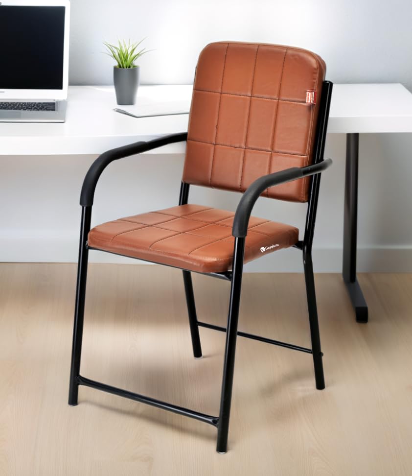 Office Chair Visitor Chair with arm Rest with Steel Frame and Cushioned seat Back, Chair Without Wheels Holds up to 110 kg Heavy Design (1, Brown (Black Frame), Standard)