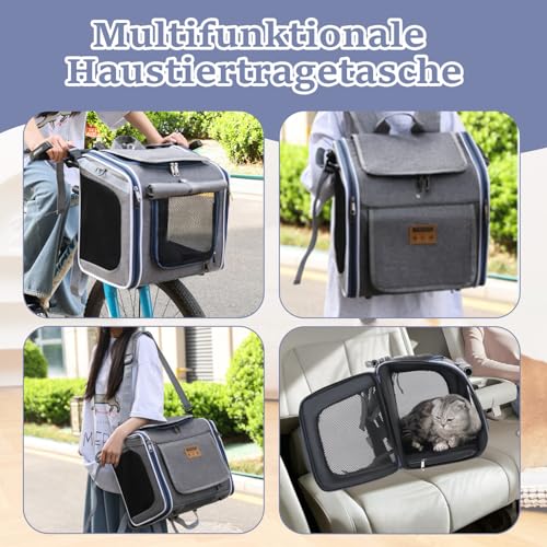 Cnwinu Hundefahrradkorb Vorne, Hundekorb Fahrrad Vorne mit 4-Offenen Türen, 4-Mesh-Fenster, Faltbarer Fahrradkörbe für Hunde, Fahrrad Hundekorb für Kleine und Mittelgroße Katzen und Hunde