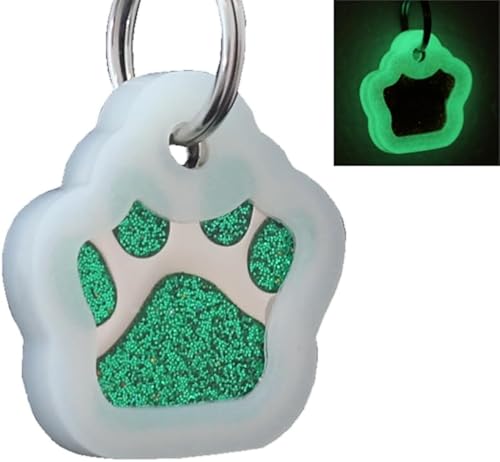 io tags - Etiquetas de identificación de mascotas, etiquetas para perros y gatos, fáciles de leer, con bonita huella de purpurina, Verde +