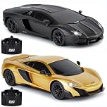 CMJ RC Cars 1:24 Scale Twin Pack: McLaren 765LT Gold + Lamborghini Aventador Black – Officially Licensed Ultimate Racing Set