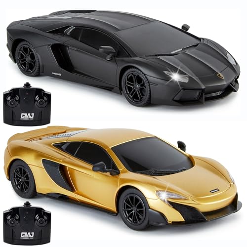 CMJ RC Cars Pack Double 1:24 : McLaren 765LT Or et Lamborghini Aventador Noir – Ensemble de Course Ultime pour Enfants et Adultes