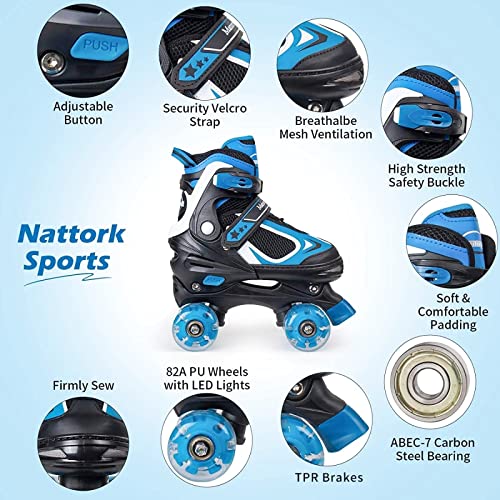 Nattork Kids Roller Skates For Boys Girls, 4 Sizes Adjustable Quad Skates With Light Up Wheels,Best Gift For Beginners Outdoor Sports #TOP2