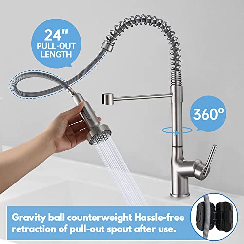 Arrisea Smarrt Spring Kitchen Sink Faucet With Pull Down Sprayer, Intelligent Switch Magnetic Docking Kitchen Faucet, Brushed Nickel Stainless Steel Kitchen Sink Faucet With Deck Plate #TOP1