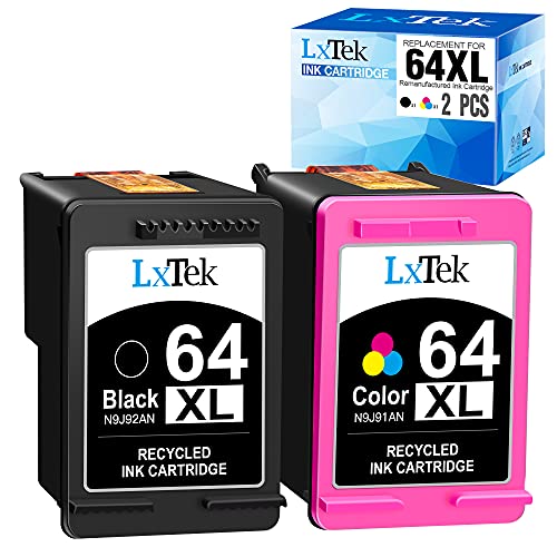 LxTek Remanufactured Ink Cartridge Replacement for HP 64XL 64 XL to use with Envy Photo 7155 7855 6255 7120 6252 6220 6230 6258 7158 7130 7132 7164 7858 Envy 5542 Printer(1 Black,1 Tri-Color, 2 Pack)
