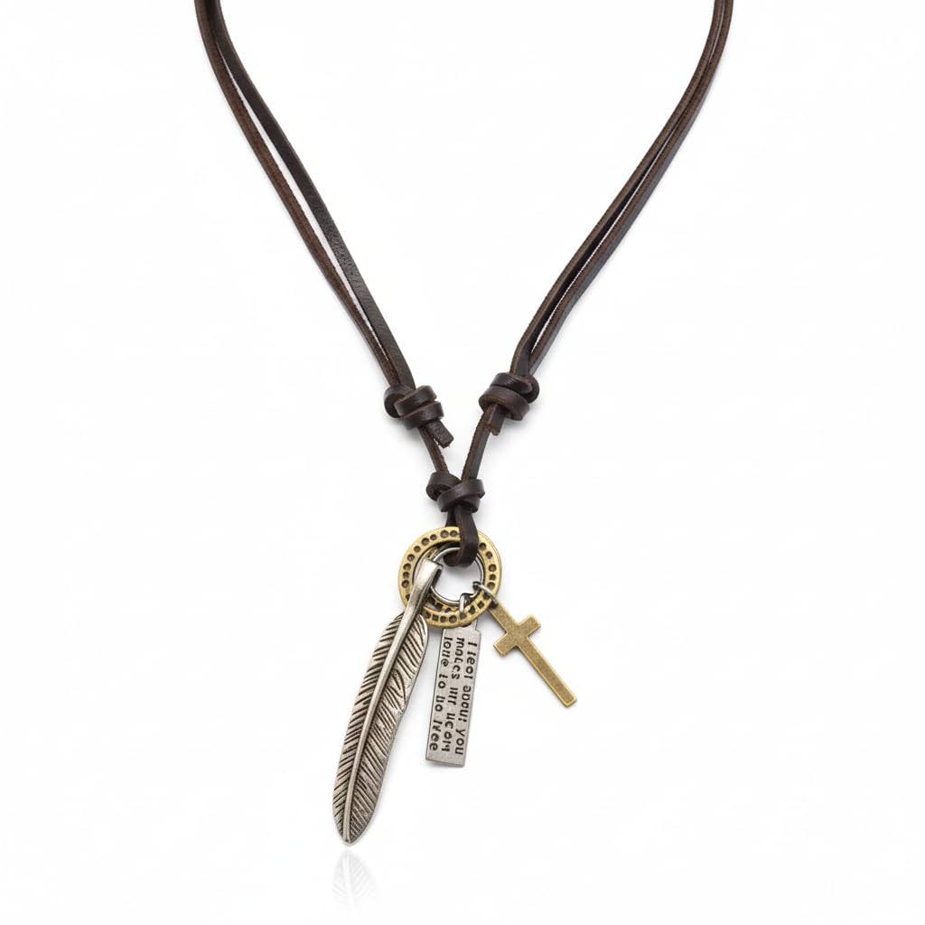 the men thing WANDERER’S FAITH - SILVER – 2.3-Inch Pure Stainless Steel Pendant with Adjustable Leather Rope for Men & Boys-picture-45