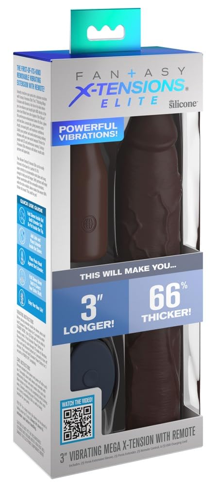 Fantasy X-tensions Elite 9" Sleeve Vibrating 3" Plug w/Remote - Brown
