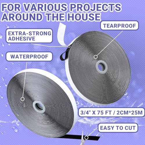 Image of Riceshoot 2 Pack Loop Tape 3 /4 Inch x 82 ft Black Heavy Duty Tape Hook and Loop Side Only Tapes Nylon Self Adhesive Strips for Crafting Office Stationery Household Wall Hanging