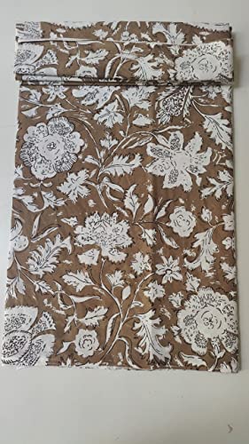 Image of Floral Printed Cotton Fabric Cloth Hand Block Print Fabric Women Material Running Jaipuri Hand Block Printed Women Dress Material Kurtis Natural 44 inch Inches Width 2.5 Meter (Pattern 6)