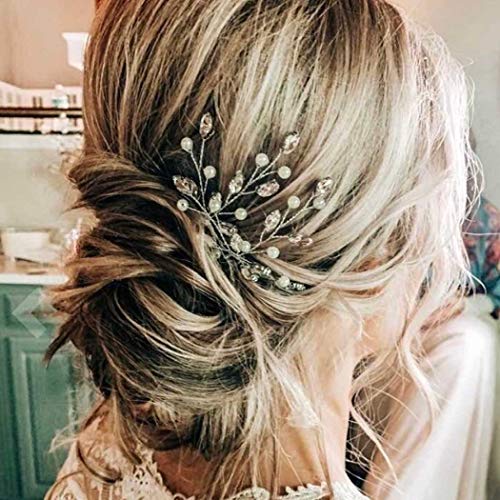 Evild Bridal Hair Pins Flower Bride Headpieces Pearls Hair Clips Crystal Wedding Hair Accessories For Brides And Bridesmaids(Pack Of 3) (Silver) #TOP3