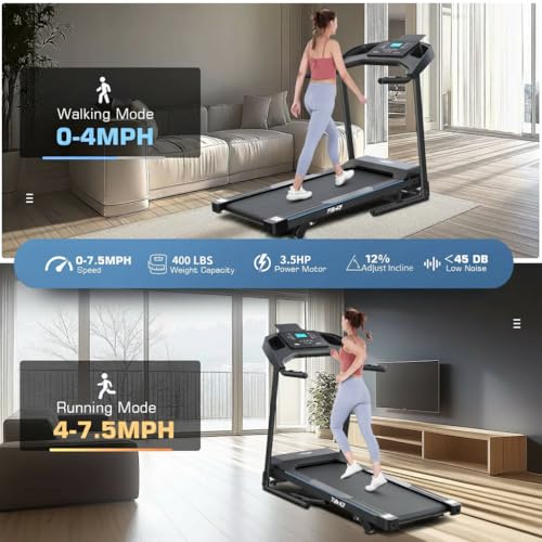 Image of Foldable Treadmill with Sit Up Bench, 2025 Upgrade 3.5HP Portable Treadmills for Home with Incline 350 lbs Capacity, Smart LCD Display Body Fat& Heart Rate, Multifunction Exercise Equipment
