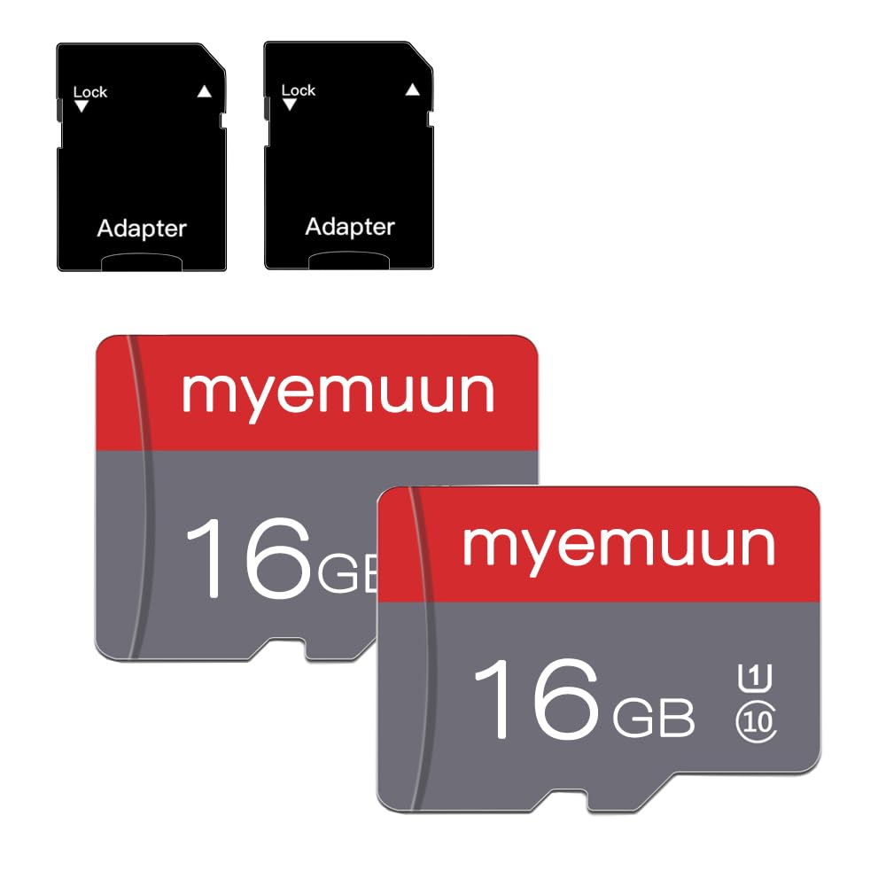 Paquete de 2 tarjetas micro SD de 16 GB, C10 de alta velocidad, con adaptador para smartphone, tablet, consola de juegos, cámara de seguridad y cámara de salpicadero (2 x 16 GB)