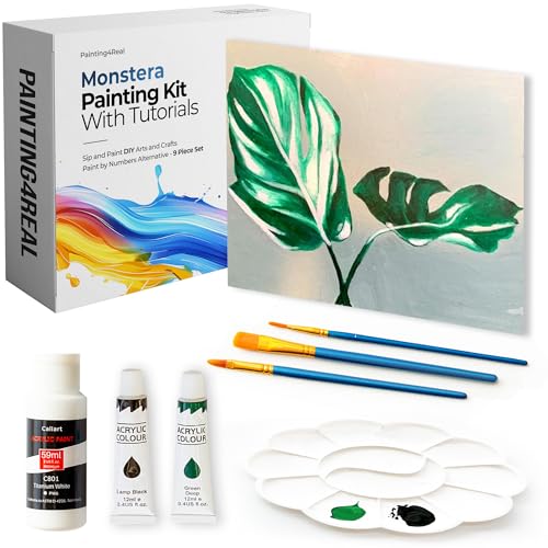 DIY Monstera Painting Kit for Adults with Video Tutorials – 9 Piece Acrylic Set