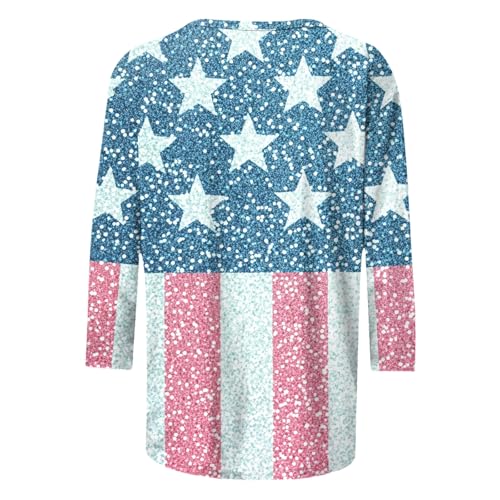 Image of Fourth of July Shirts for Women 3 /4 Sleeve Summer Tops American Flag Print T Shirt Patriotic 4th of July Shirts 2025
