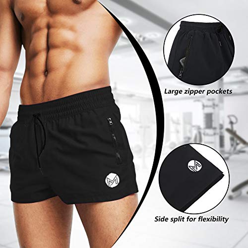 Men's Gym Workout Shorts, 3" Bodybuilding Running Shorts, 3 inch Athletic Gym Shorts with Zipper Pockets3