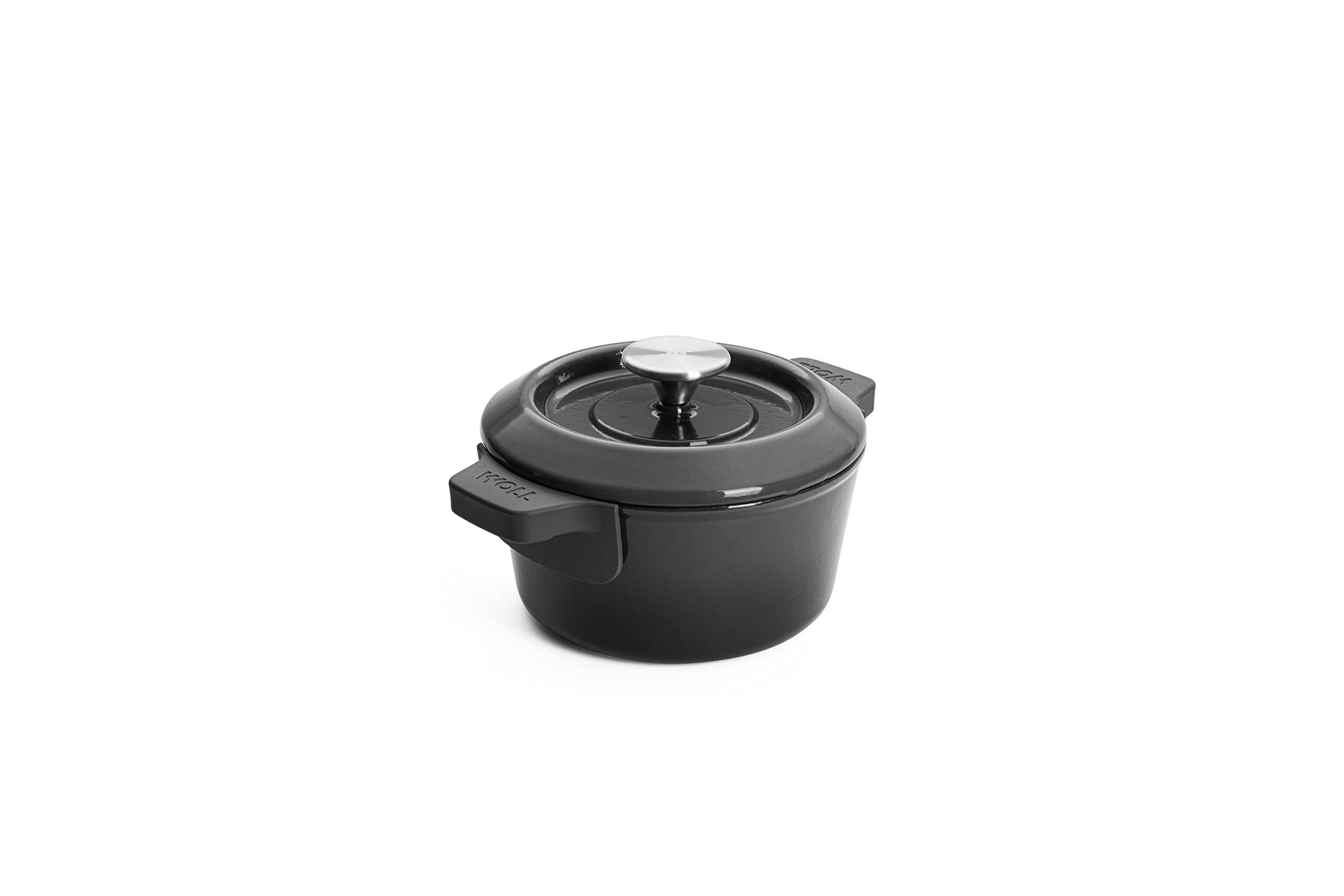 Woll Iron Cast Iron Pot with Lid and Silicone Handles, Inductive, Diameter 18 cm, 9 cm High, 1.8 L, Suitable for All Types of Cookers, Cast Iron, Oven-Safe up to 250°, Grey