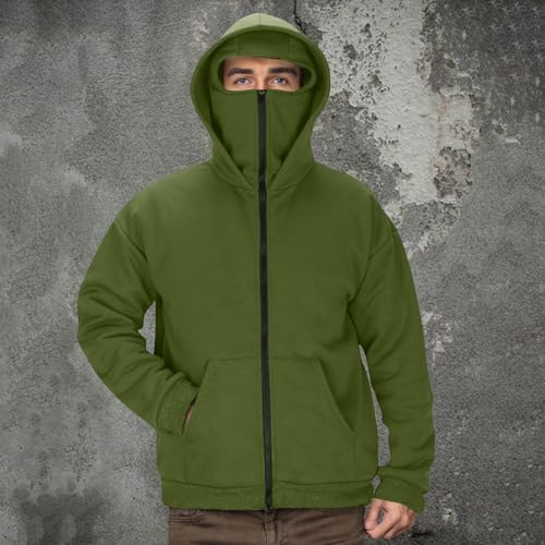 Mens Hoodies Zip up Long Sleeve Double Hooded Sweatshirt with Mask Fall Casual Fashion Solid Color Jacket with Pocket2