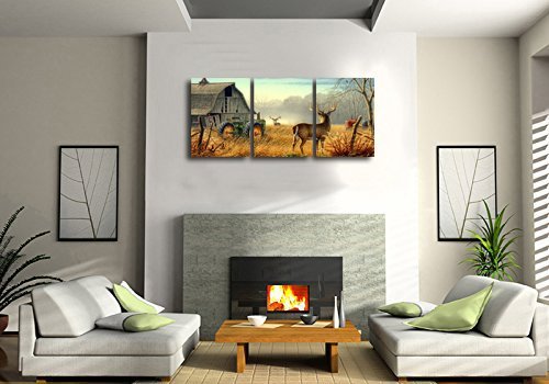 Deer Canvas Print Art Wall Decor Painting Farmhouse Landscpae Wall Pictures 3 Panels Country Wildlife Artwork For Living Room Bedroom Bathroom Home Decoration #TOP5