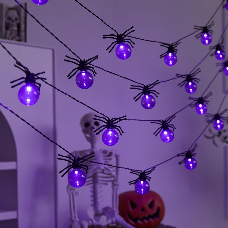 Halloween String Lights 17FT 15-LED Purple Spider String Lights, ...